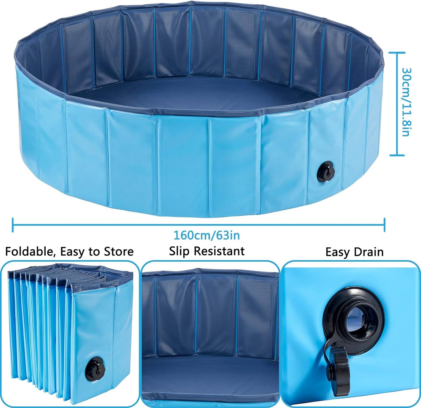 Dog Pool Foldable Pet Outdoor Swimming Pool Collapsible Anti-Slip Hard PVC Pet Paddling Bathtub for Large and Xtra Large Dogs, Kids, Pets