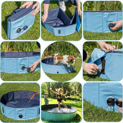 Dog Pool Foldable Pet Outdoor Swimming Pool Collapsible Anti-Slip Hard PVC Pet Paddling Bathtub for Large and Xtra Large Dogs, Kids, Pets